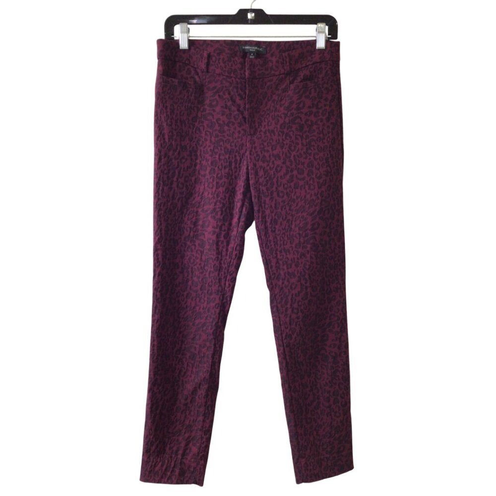 Banana Republic Pants Women’s 4 Burgundy Sloan Leopard Animal Print Ankle Maroon